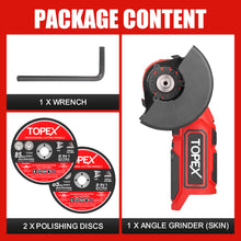Load image into Gallery viewer, TOPEX 12V Cordless Angle Grinder Skin Only without Battery,with 2 Polishing disc & 1 Wrench for Metal and Wood