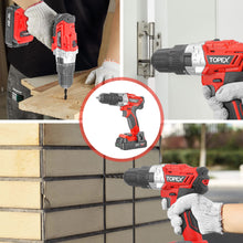 Load image into Gallery viewer, TOPEX 20V Max Cordless Hammer Drill w/ Li-Ion Battery & Drill Bit Set