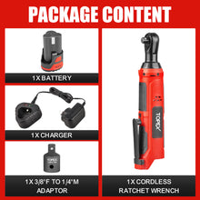 Load image into Gallery viewer, TOPEX 3/8" 12V Cordless Electric Ratchet Wrench 45NM/33.2ft-lbs 300RPM Variable Speed & LED Light