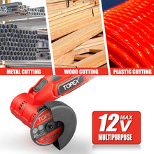 Load image into Gallery viewer, TOPEX 12V Cordless Angle Grinder 1 Wrench for Metal and Wood w/12V 2.0Ah Lithium-Ion Battery&14.4V /0.4A charger