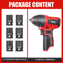 Load image into Gallery viewer, TOPEX 12V Cordless Impact Wrench with 3/8-Inch Chuck, Torque Max 120 N.m, 6 Sockets Skin Only without Battery