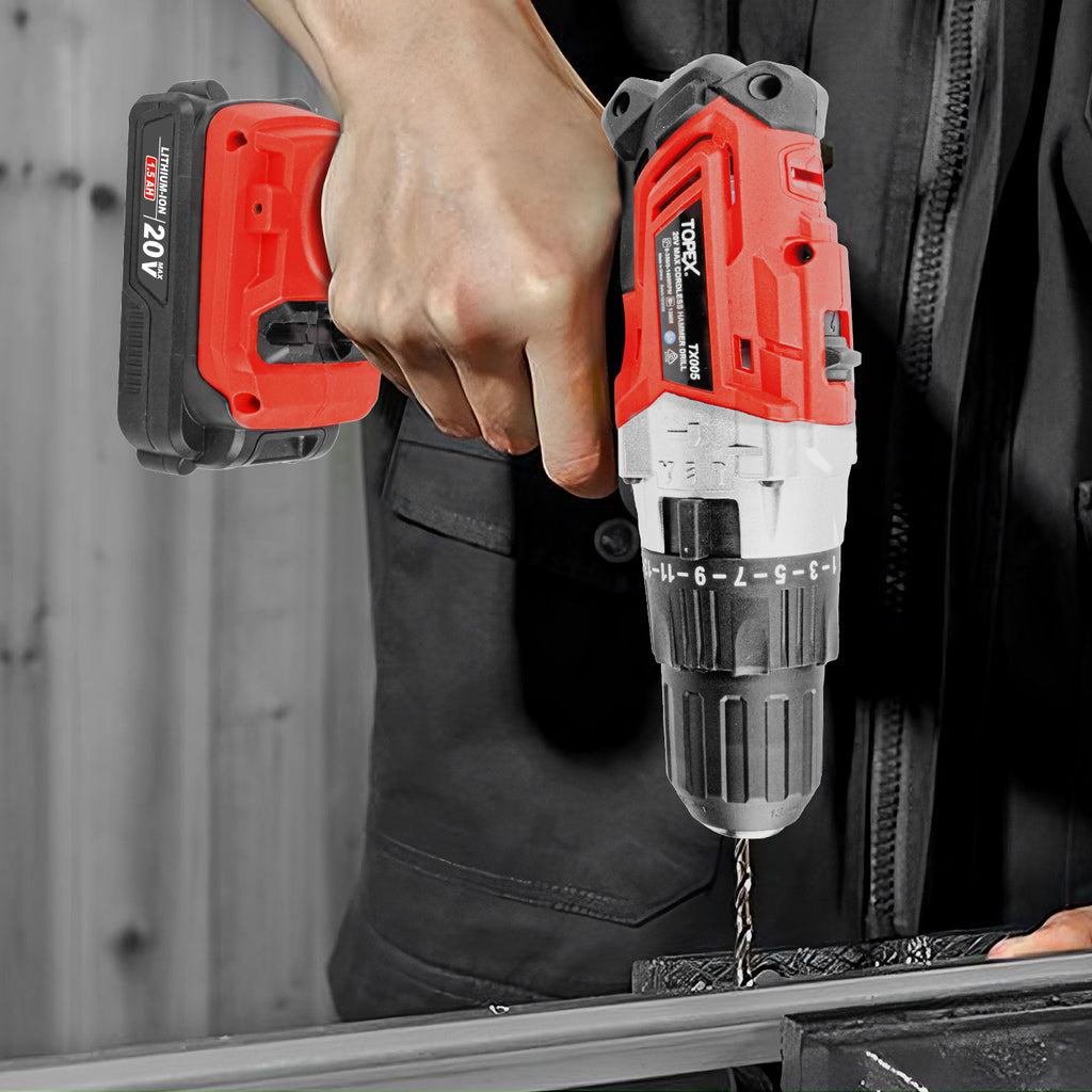 TOPEX 20V Cordless Hammer Drill Impact Driver Power Tool Combo Kit w/ Drill Bits & Tool Bag