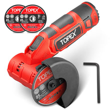 Load image into Gallery viewer, TOPEX 12V Cordless Angle Grinder 1 Wrench for Metal and Wood w/12V 2.0Ah Lithium-Ion Battery&14.4V /0.4A charger
