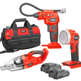 TOPEX 20V Cordless Combo Kit Tyre Inflator Handheld Vacuum Cleaner LED Torch w/ Tool Bag