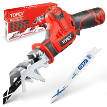 Load image into Gallery viewer, TOPEX 12V Cordless Reciprocating Saw w/  2 Saw Blades & Clamping Claw  Cutting Depth 65 mm