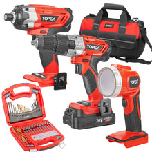 Load image into Gallery viewer, TOPEX 20V Cordless Hammer Drill Impact Driver Power Tool Combo Kit w/ Drill Bits & Tool Bag