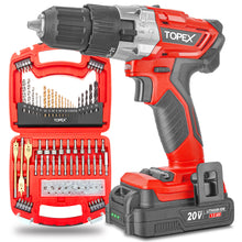 Load image into Gallery viewer, TOPEX 20V Max Cordless Hammer Drill w/ Li-Ion Battery & Drill Bit Set