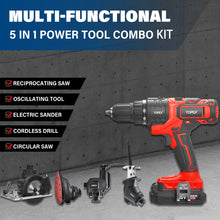 Load image into Gallery viewer, TOPEX 20V 5 IN1 Power Tool Combo Kit Cordless Drill Driver Sander Electric Saw