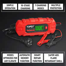 Load image into Gallery viewer, TOPEX Car Battery Charger, 4A 6V/12V Smart Automatic Battery Charger Maintainer with LCD Display for Lead Acid, LiFePo4 Battery in Truck, Motorcycle