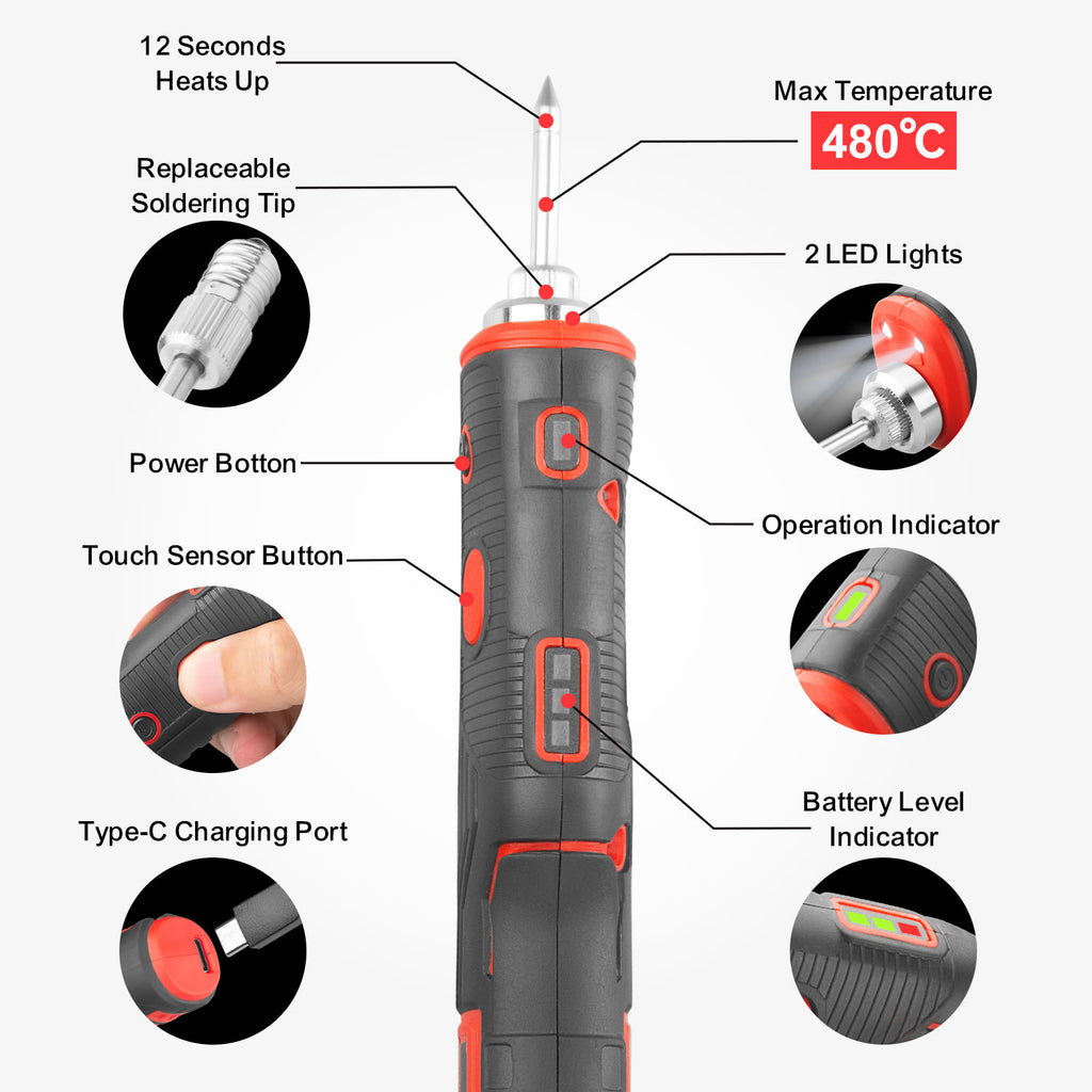 TOPEX 4V Max Cordless Soldering Iron and Charger, Cordless Soldering Iron Kit, 12 Sec Quick Heat Up