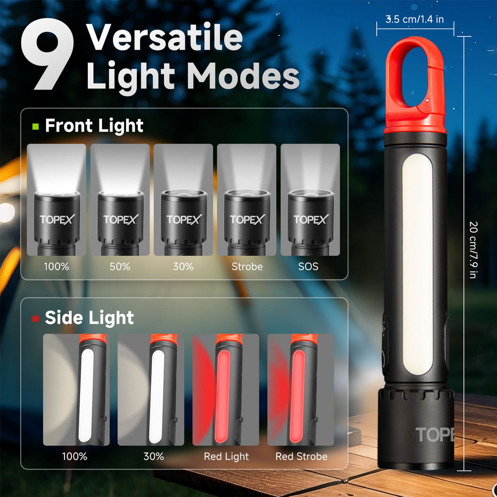 TOPEX LED Torch Rechargeable, 800 Lumens, 600M Super Bright Adjustable Focus Flashlight, 9 Lighting Modes, Waterproof Torch for Camping, Outdoor