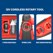 Load image into Gallery viewer, TOPEX 12V Cordless Rotary Tool Speed 5000-25000rpm With 12V Cordless Angle Grinder,12V 2.0Ah Lithium-Ion Battery&14.4V /0.4A charger