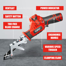 Load image into Gallery viewer, TOPEX 12V Cordless Reciprocating Saw w/  2 Saw Blades & Clamping Claw  Cutting Depth 65 mm