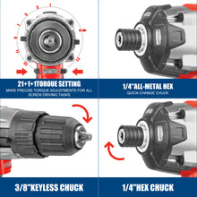 Load image into Gallery viewer, TOPEX 20V Cordless Hammer Drill Impact Driver Power Tool Combo Kit w/ Drill Bits & Tool Bag