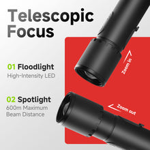 Load image into Gallery viewer, TOPEX LED Torch Rechargeable, 800 Lumens, 600M Super Bright Adjustable Focus Flashlight, 9 Lighting Modes, Waterproof Torch for Camping, Outdoor