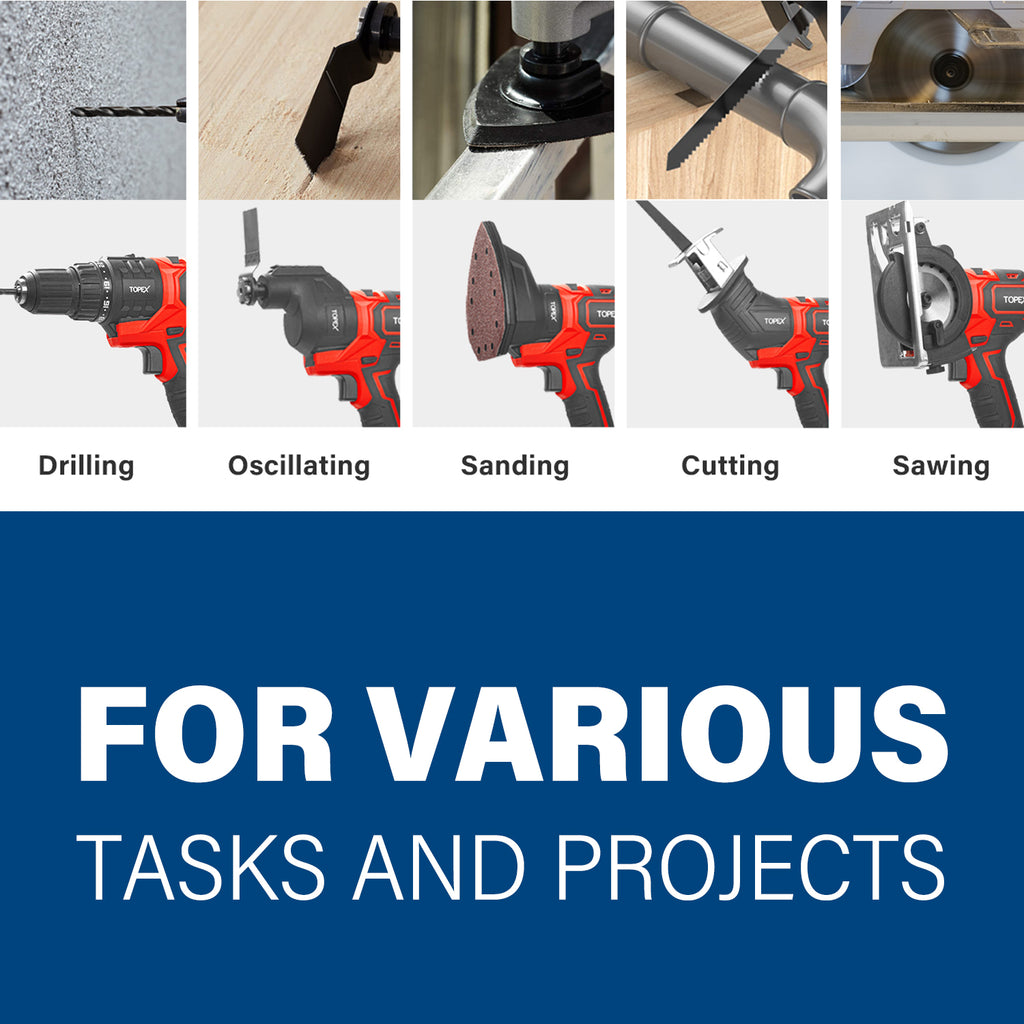 TOPEX 20V 5 IN1 Power Tool Combo Kit Cordless Drill Driver Sander Electric Saw