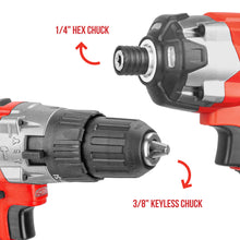 Load image into Gallery viewer, TOPEX 20 V Cordless Kit: Hammer Drill, Impact Driver, LED Light w/ Fast Charger