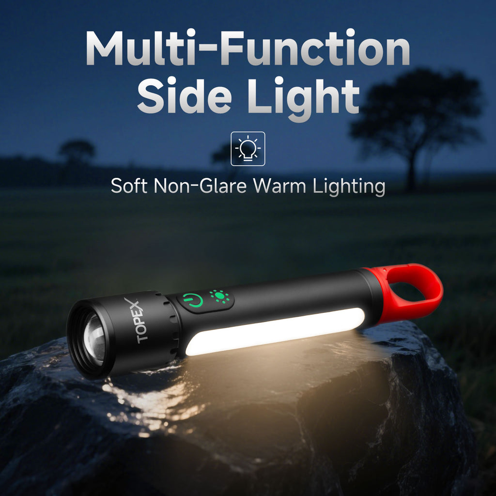 TOPEX LED Torch Rechargeable, 800 Lumens, 600M Super Bright Adjustable Focus Flashlight, 9 Lighting Modes, Waterproof Torch for Camping, Outdoor