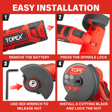 Load image into Gallery viewer, TOPEX 12V Cordless Angle Grinder 1 Wrench for Metal and Wood w/12V 2.0Ah Lithium-Ion Battery&14.4V /0.4A charger