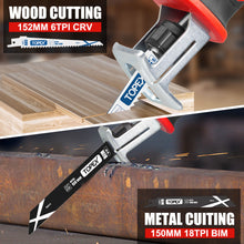 Load image into Gallery viewer, TOPEX 12V Cordless Reciprocating Saw w/  2 Saw Blades & Clamping Claw  Cutting Depth 65 mm