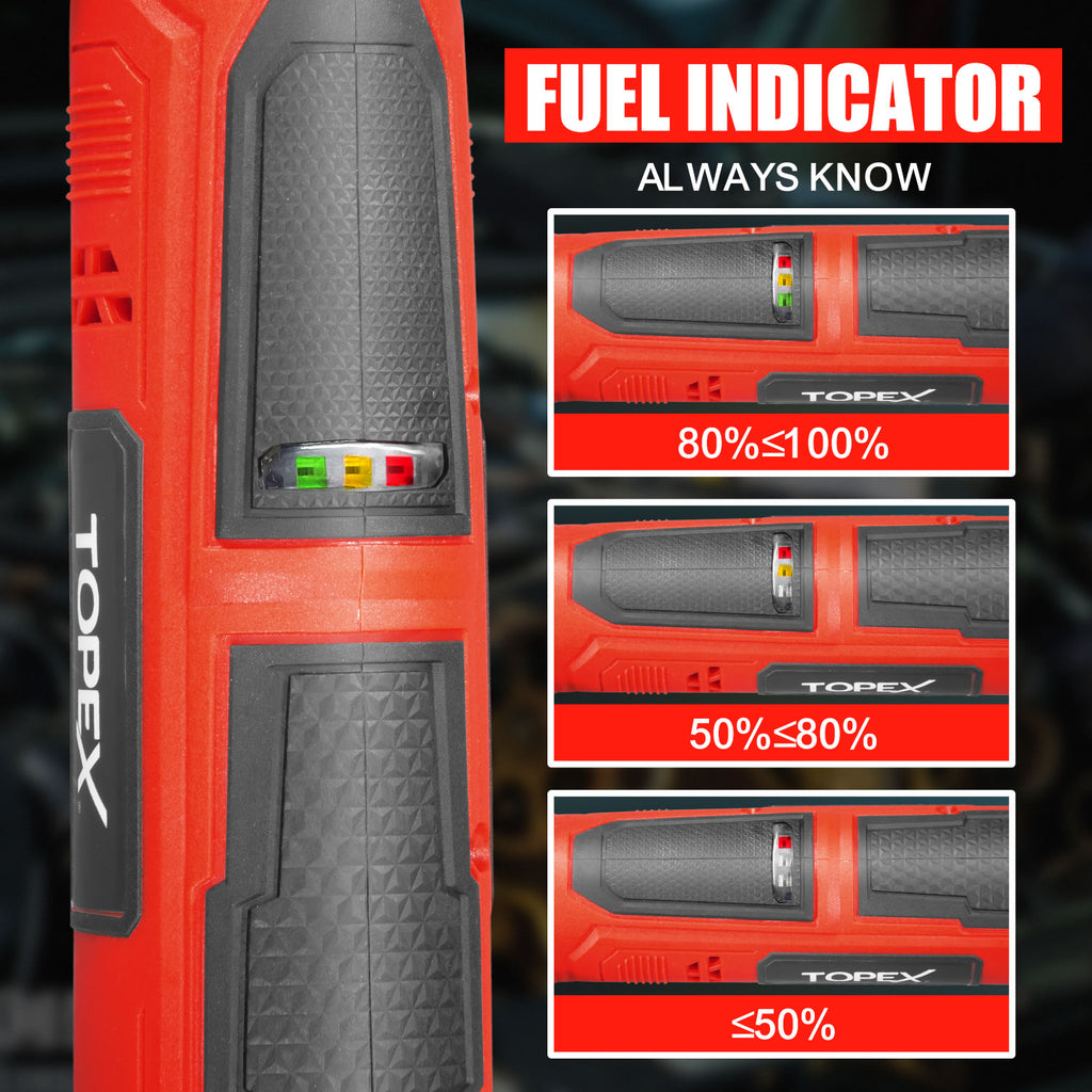 TOPEX 3/8" 12V Cordless Electric Ratchet Wrench 45NM/33.2ft-lbs 300RPM Variable Speed & LED Light