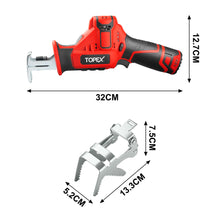 Load image into Gallery viewer, TOPEX 12V Cordless Reciprocating Saw w/  2 Saw Blades & Clamping Claw  Cutting Depth 65 mm