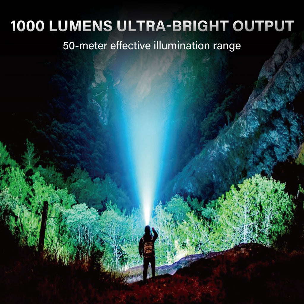 TOPEX 1000 Lumens Magnetic Base Rechargeable Work Light with 7 Light Modes & 10 Hours Runtime, IP64 Waterproof & Headlight, Detachable Head Lamp