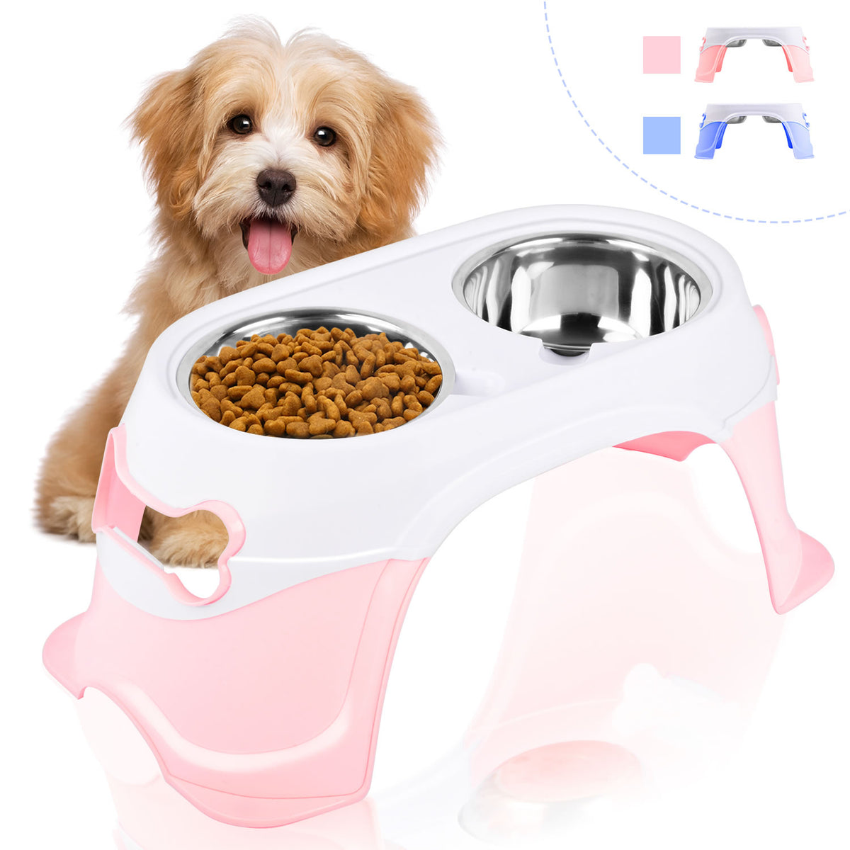 truepal Pink Dual Elevated Raised Pet Dog Puppy Feeder Bowl Stainless topto