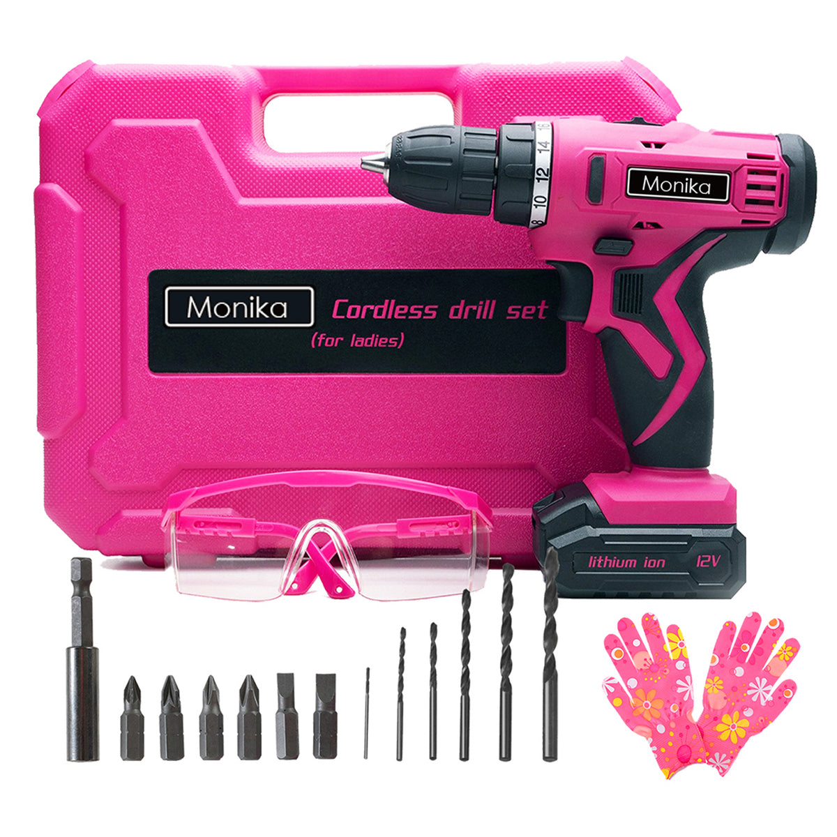 Monika 12V Pink Lithium Cordless Drill topto