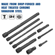 Load image into Gallery viewer, TOPEX 9-Piece Extension Bar Set 1/4" 3/8" and 1/2" Black Drive Socket Extensions