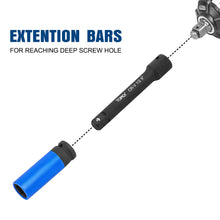 Load image into Gallery viewer, TOPEX 9-Piece Extension Bar Set 1/4" 3/8" and 1/2" Black Drive Socket Extensions