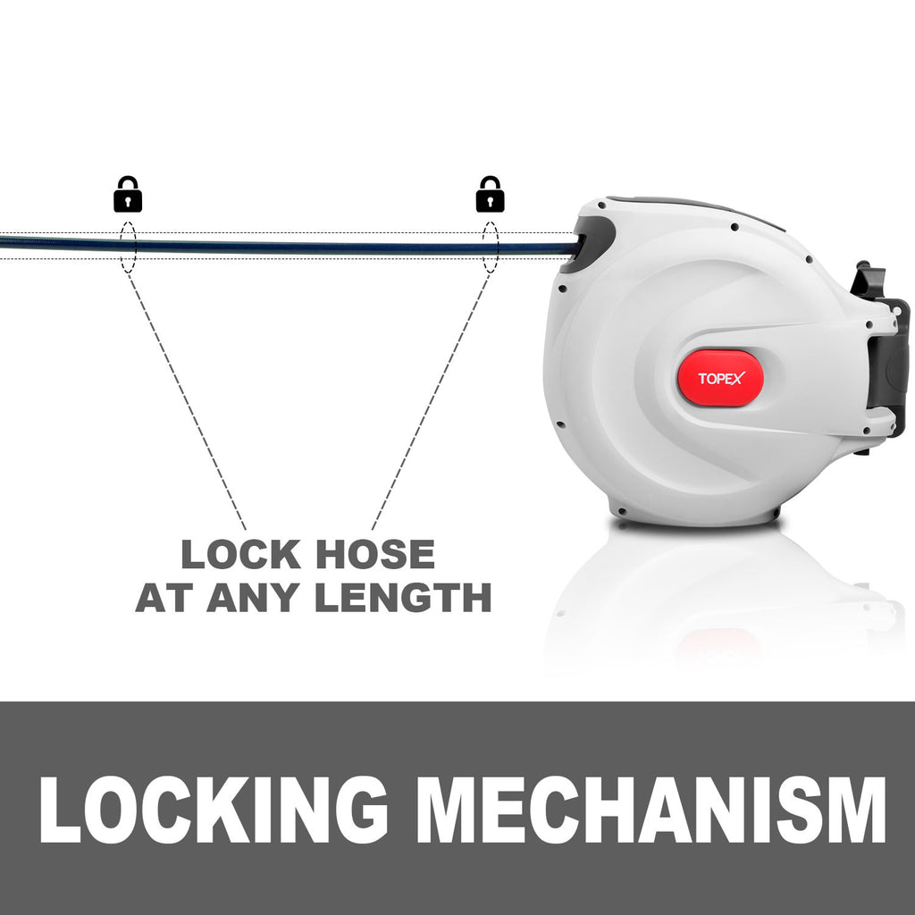 TOPEX 20M Air Hose Reel, 15 Bar Max Retractable Garden Hose Reel, Wall Mounted Air Compressor Hose Reel with Quick Coupling, Auto Rewind, Any Position Stop