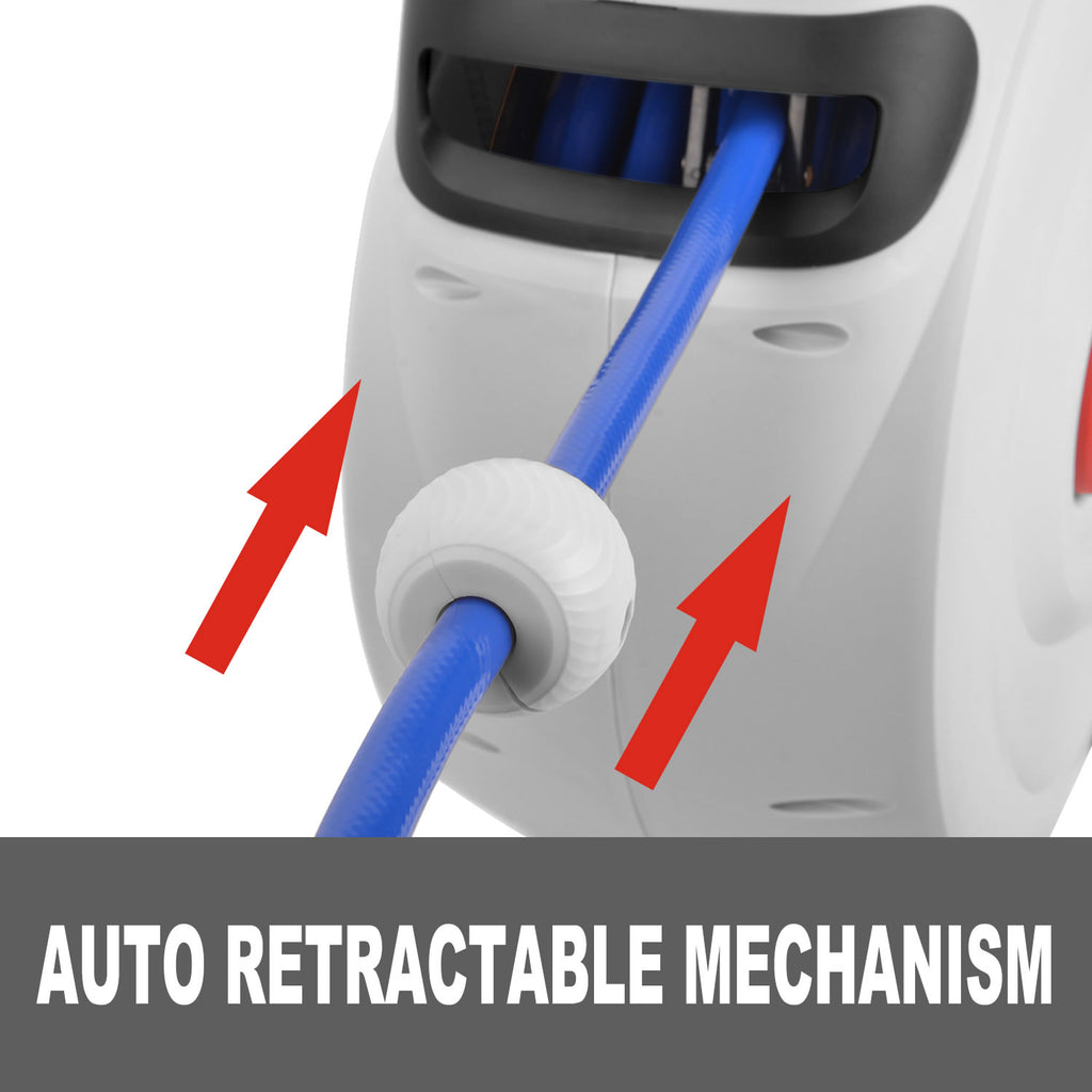 TOPEX 20M Air Hose Reel, 15 Bar Max Retractable Garden Hose Reel, Wall Mounted Air Compressor Hose Reel with Quick Coupling, Auto Rewind, Any Position Stop