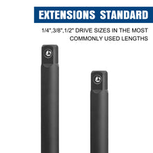 Load image into Gallery viewer, TOPEX 9-Piece Extension Bar Set 1/4" 3/8" and 1/2" Black Drive Socket Extensions