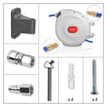 Load image into Gallery viewer, TOPEX 20M Air Hose Reel, 15 Bar Max Retractable Garden Hose Reel, Wall Mounted Air Compressor Hose Reel with Quick Coupling, Auto Rewind, Any Position Stop