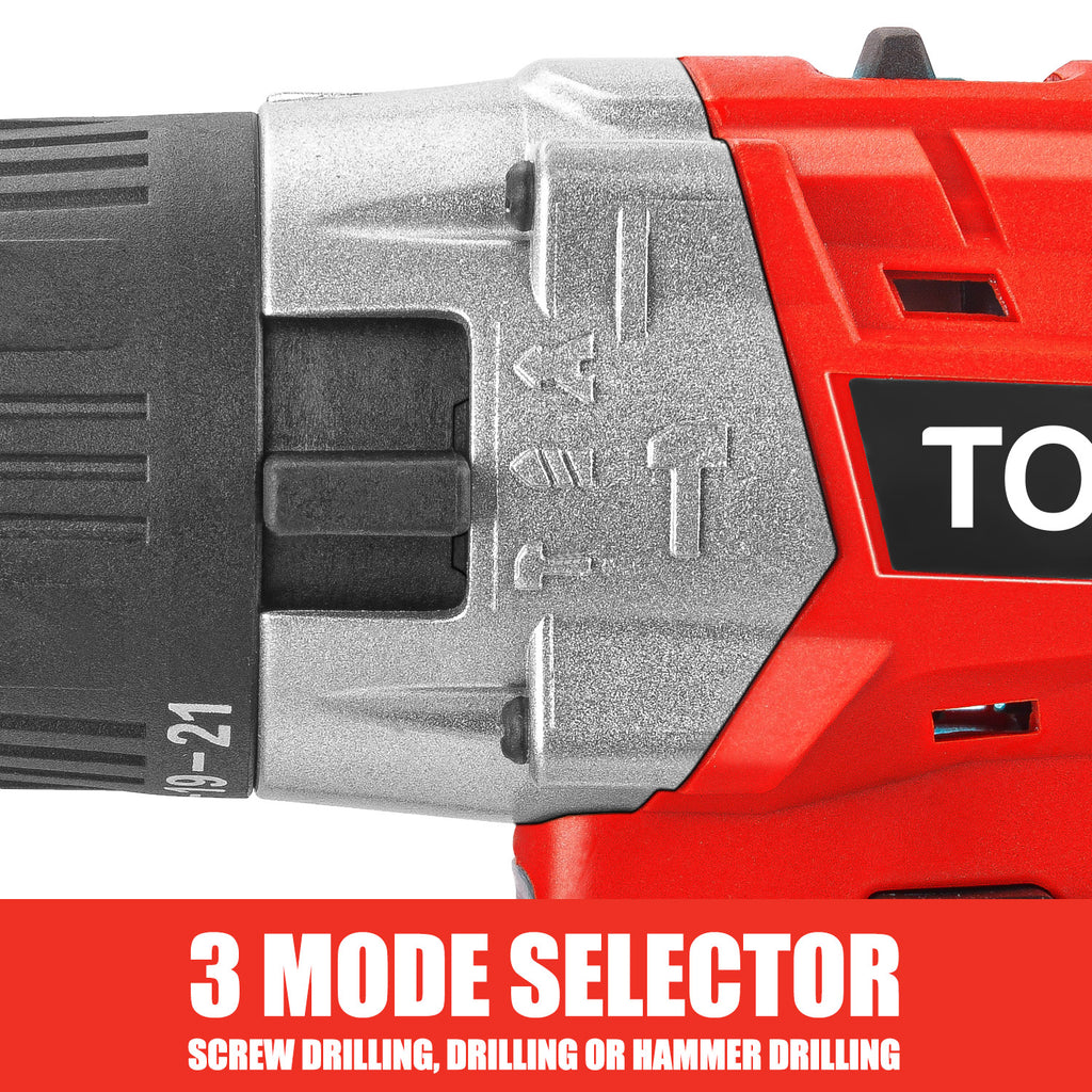 TOPEX 20V Max Cordless Hammer Drill w/ Li-Ion Battery & Screwdriver Bit Set