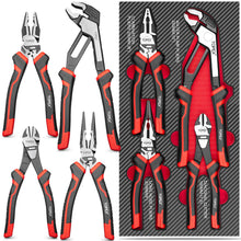 Load image into Gallery viewer, TOPEX 4 Piece Pliers Set (190 mm Diagonal Cutters, 200 mm Combination Pliers, 200 mm Long Nose Pliers, 250 mm Water Pump Pliers) for Demanding Tasks &amp; Home Use