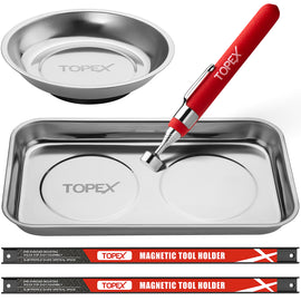 TOPEX 5 PCE Magnetic Parts Trays Tool Holder Strip with Pickup Set, Stainless Steel 5 - 3/8