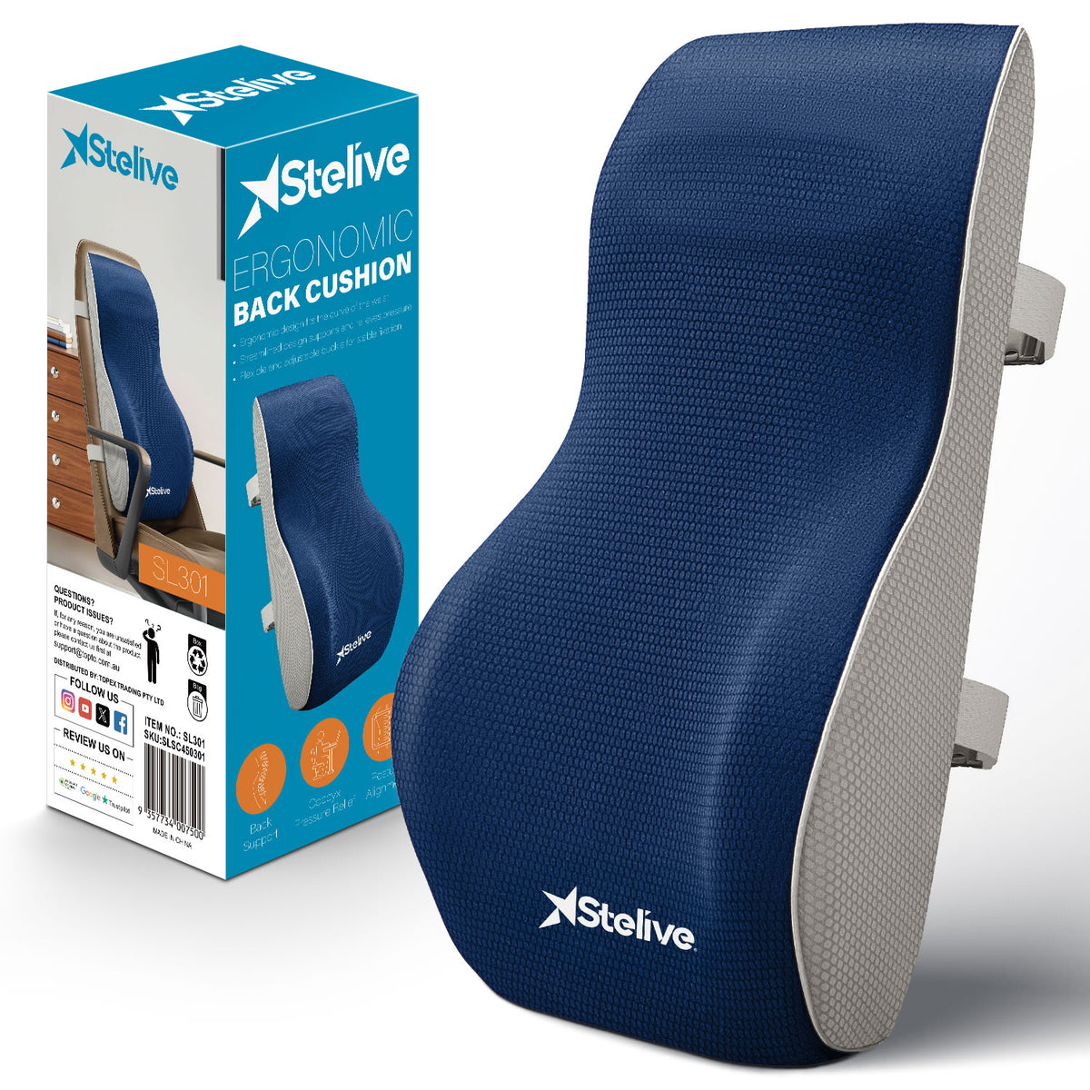 Stelive Ergonomic Back Cushion Lumbar Support Cushion Memory Foam Back ...