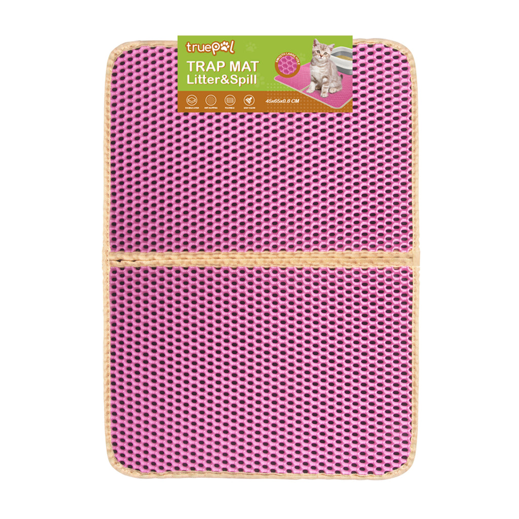 truepal Pink Double-Layer Cat Litter Mat 65 x 45cm Waterproof Trapper Foldable Pad Pet Rug