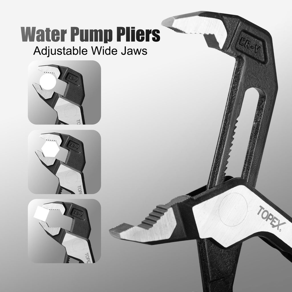 TOPEX 4 Piece Pliers Set (190 mm Diagonal Cutters, 200 mm Combination Pliers, 200 mm Long Nose Pliers, 250 mm Water Pump Pliers) for Demanding Tasks & Home Use