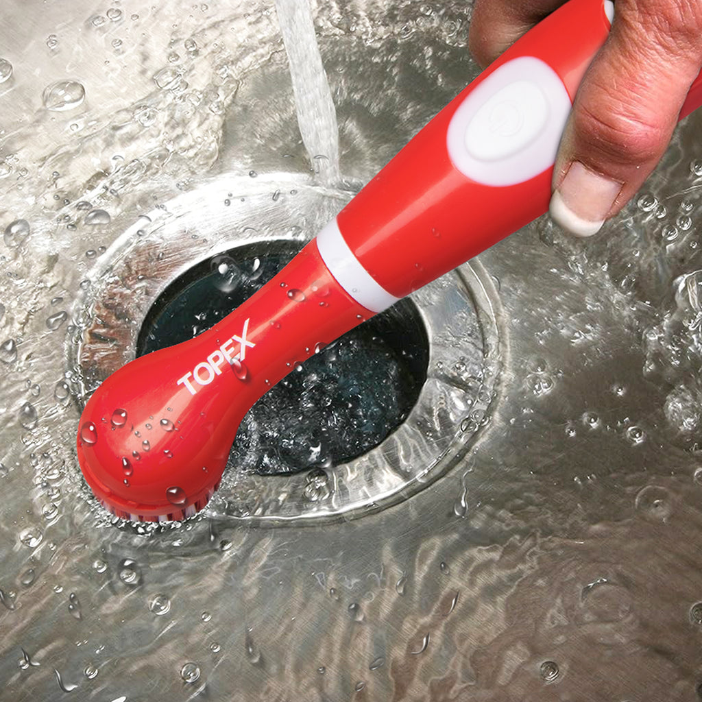 TOPEX 4V MAX Cordless Scrubber with 5 Replaceable Brush Heads Power Cleaning Brush for Grout/Tile/Bathroom/Shower/Bathtub