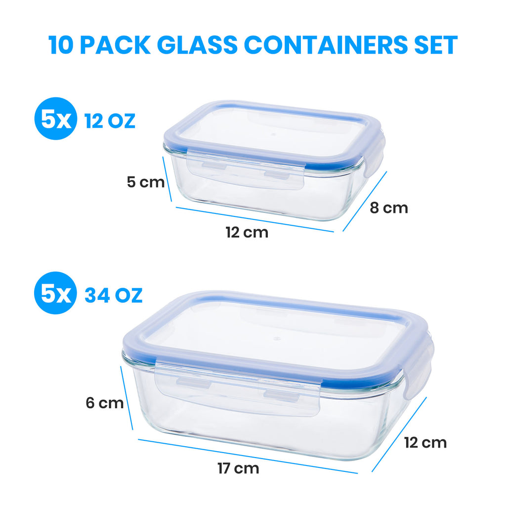 Stelive 10 PCs Glass Storage Food Containers, Glass Meal Prep Containers, Airtight Lunch Bento Boxes with Snap Locking Leakproof Lids for Microwave