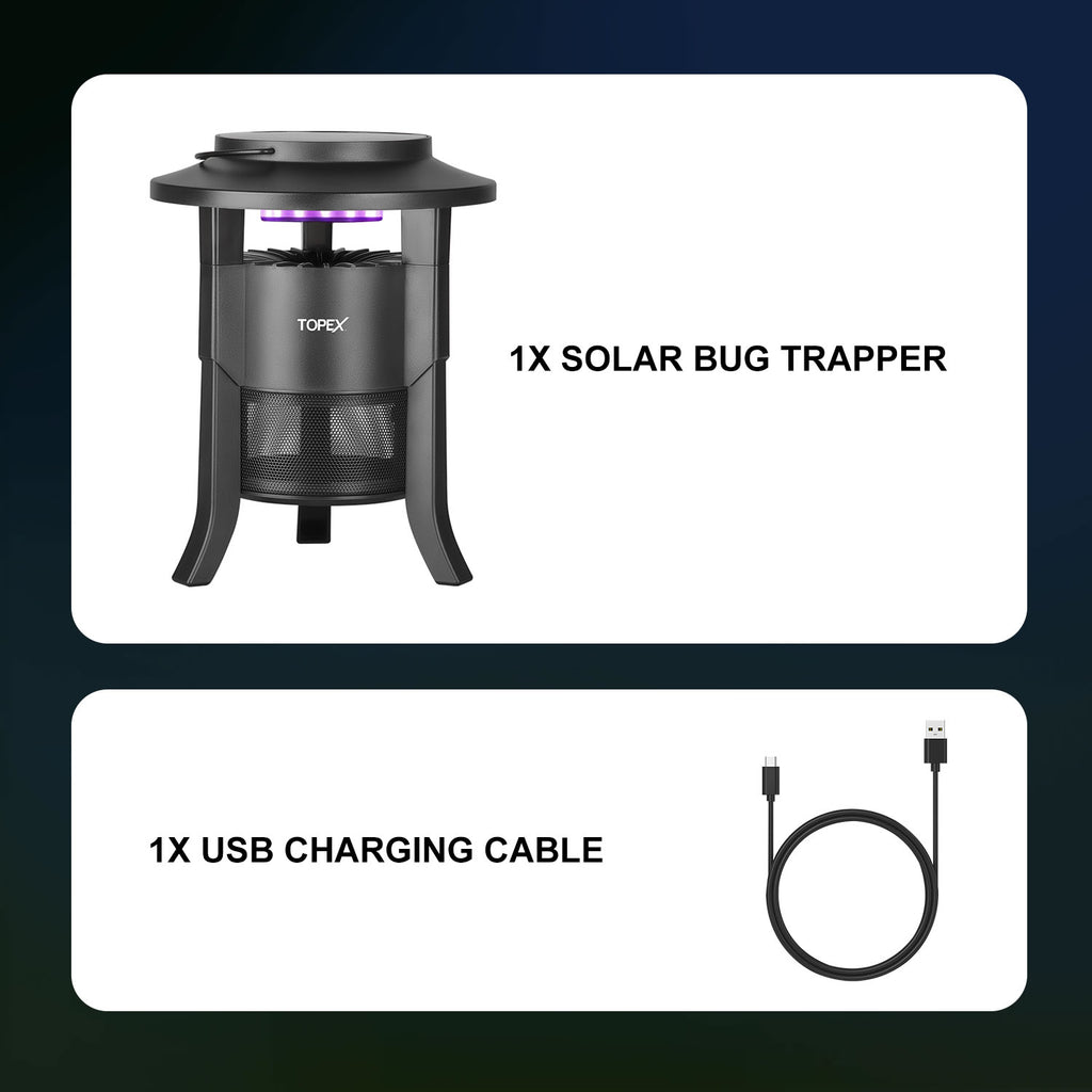 TOPEX 5W  Solar Garden Mosquito Killer Lamp, 2-in-1 Rechargeable Bug Zapper with UV Light, Removable Tray, Night Light for Indoor & Outdoor Use
