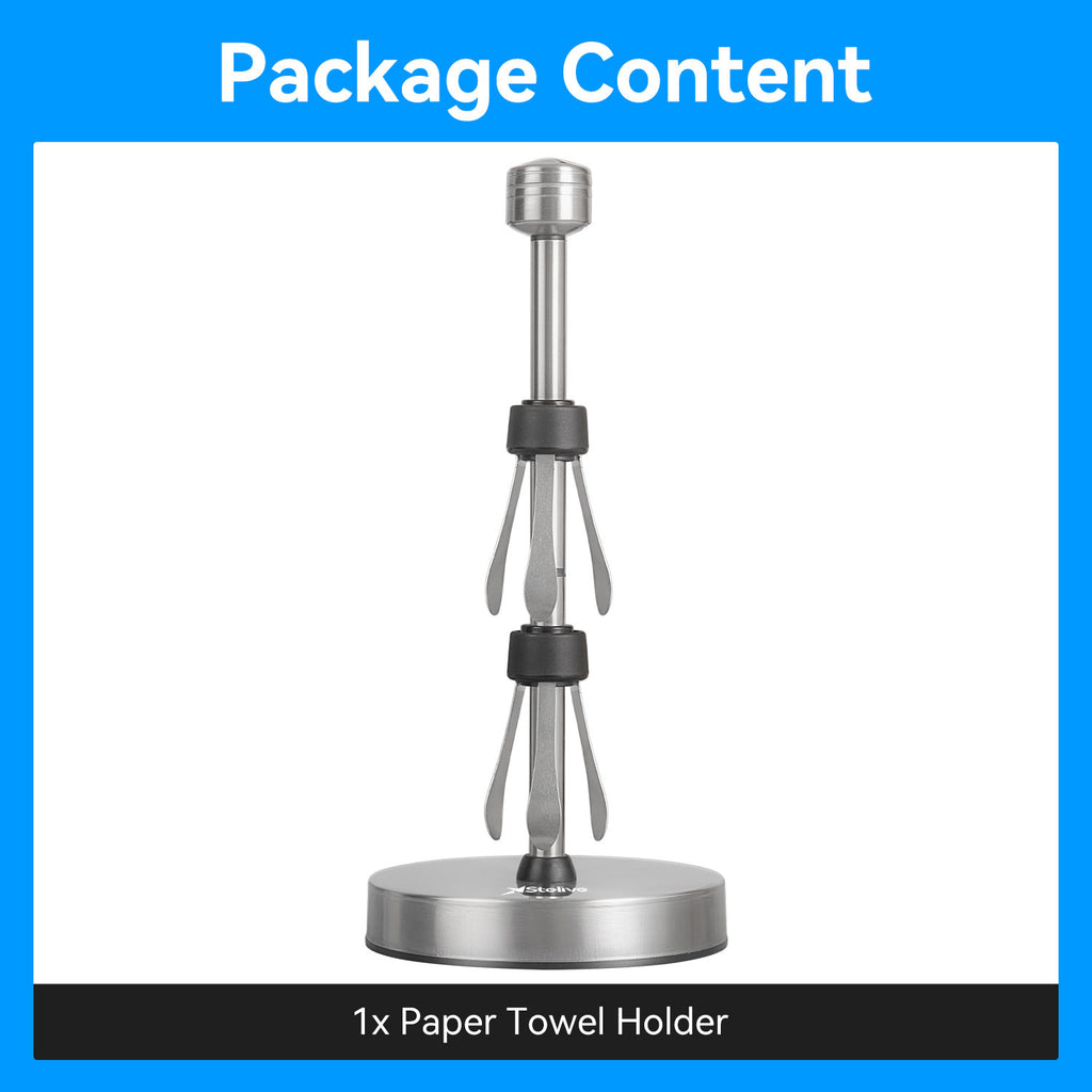 Stelive 11 Inch Silver One-Handed Tear Stainless Steel Paper Towel Holder, Free-Standing Roll Holder, Paper Towel Dispenser with Suction Cups for Any Roll Size