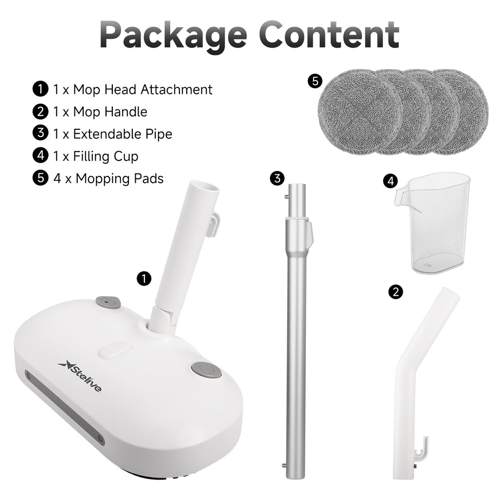 Stelive Steam & Scrub Automatic Electric Steam Mop, Hard Floor Cleaner & Steamer, Powerful Stain Remover, 4 Rotating Pads with Filling Cup, White