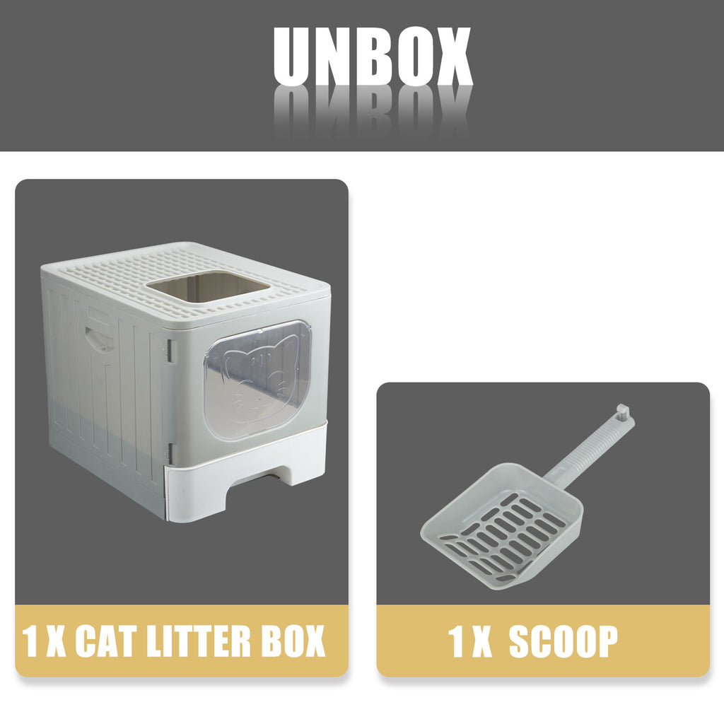 truepal Cat Litter Box/Basin Pet Toilet Anti-splashing Top Exit Cat Box With Scoop Grey