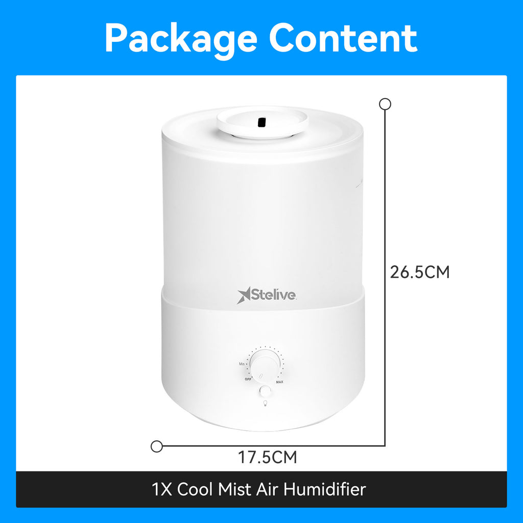 Stelive Humidifiers for Bedroom 30m2 Room, 2.5L Cool Mist Humidifier with Essential Oil Diffuser, Top Fill Humidifier for Baby, Home, Plant