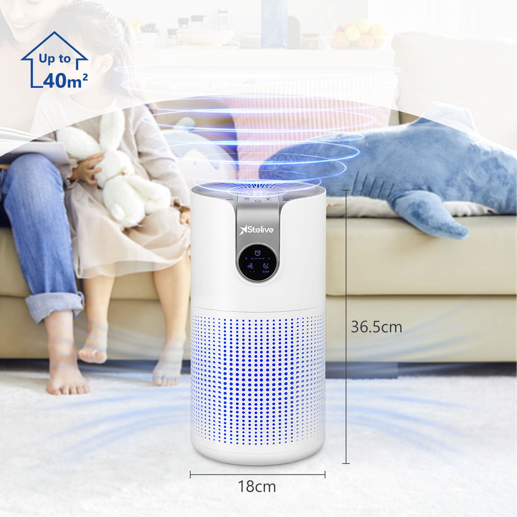 Stelive Compact Air Purifier 40m2  3-Stage Ture HEPA-13 & Active Carbon Filter