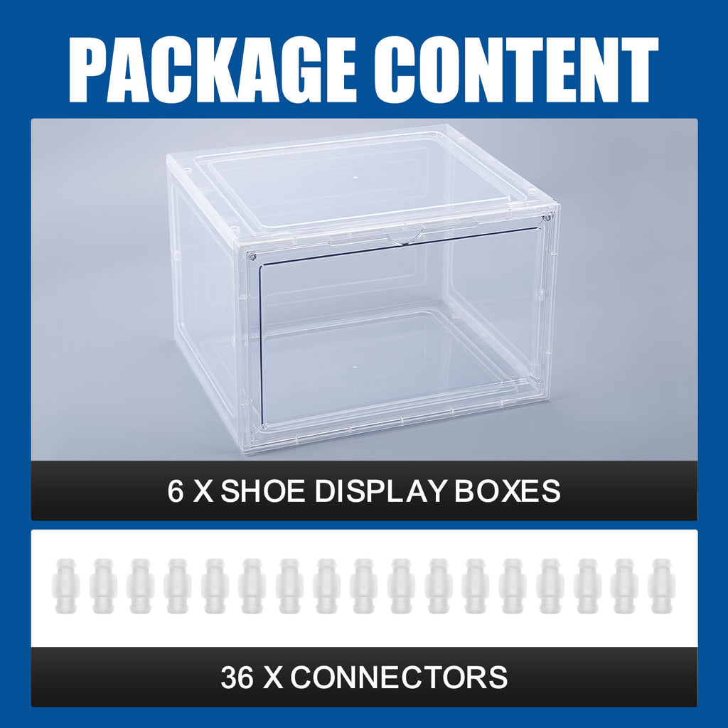 Stelive 6PCS Shoe Display Box Shoe Box Storage Container Stackable Shoe Storage Box 33.4x27.5x22.3cm